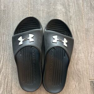 Kids Under Armour Black Slide Sandals with Logo
